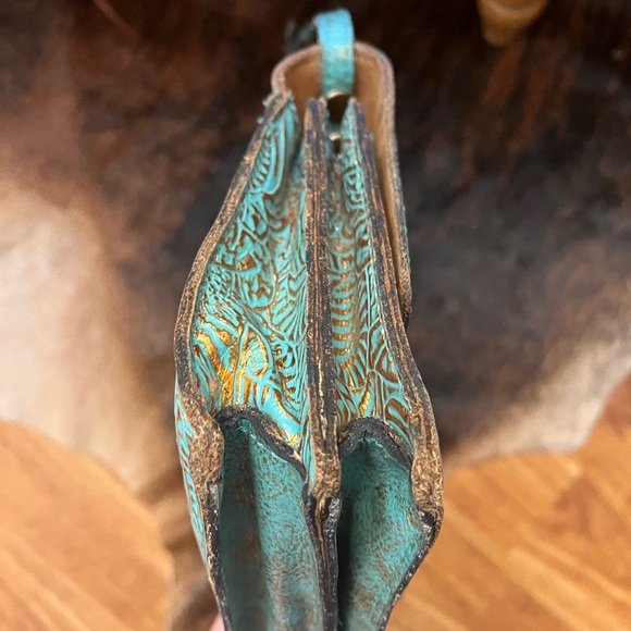 Patricia Nash Teal and Gold Embossed Crossbody Bag in like new condition. - Picture 4 of 8